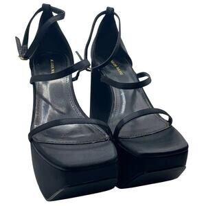 Azalea Wang Black Satin Strappy Platform Wedge Heels Size 10 Y2K Clubwear sexy